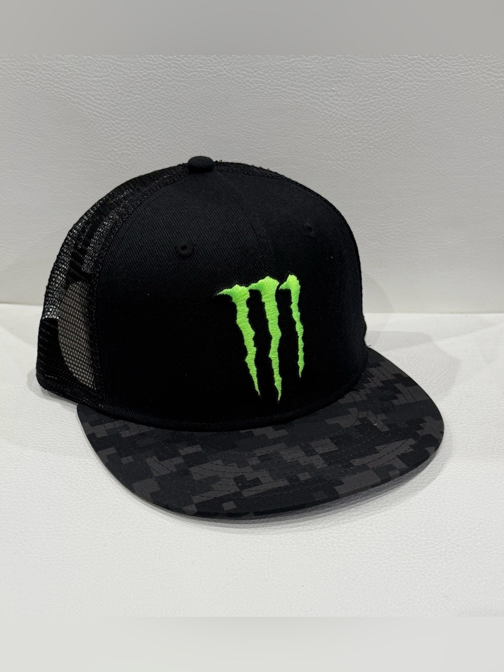 Monster Energy Trucker Hat/Cap Flat Digital Camo Brim Black Mesh Snapback
